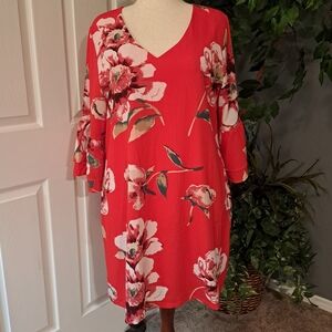 Red Floral Bell Sleeve Mini